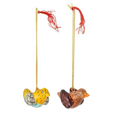 Christmas garlands and baubles - Carmela Ornament, Yellow, Paper Mache Set of 2 - BLOOMINGVILLE MULTIBRAND HOUSE