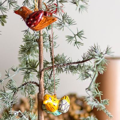 Christmas garlands and baubles - Carmela Ornament, Yellow, Paper Mache Set of 2 - BLOOMINGVILLE MULTIBRAND HOUSE