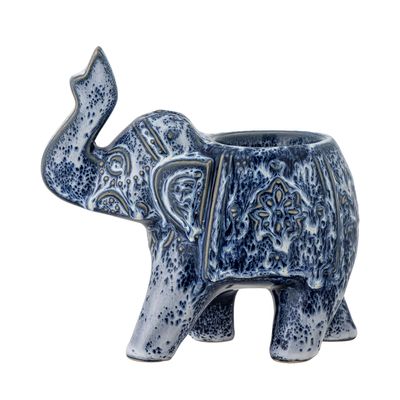 Candlesticks and candle holders - Oliphant Votive, Blue, Stoneware - CREATIVE COLLECTION