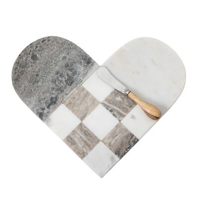 Couverts & ustensiles de cuisine - Marcelline Planche de service avec couteau, Gris, Marbre Set of 2 - BLOOMINGVILLE MULTIBRAND HOUSE