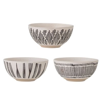 Bowls - Eliana Bowl, Black, Stoneware Set of 3 - BLOOMINGVILLE MULTIBRAND HOUSE