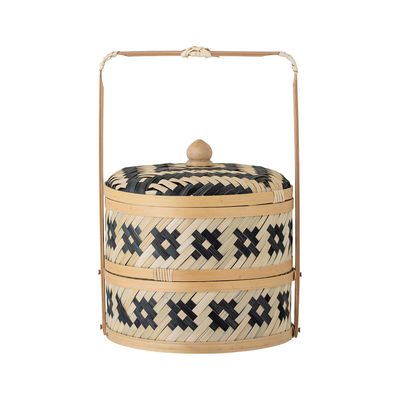 Shopping baskets - Nian Basket w/Lid, Black, Seagrass  - BLOOMINGVILLE