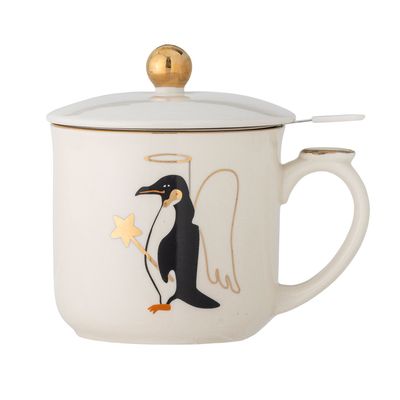 Mugs - Valentin Mug w/Lid and Strainer, Gold, Stoneware - BLOOMINGVILLE MULTIBRAND HOUSE
