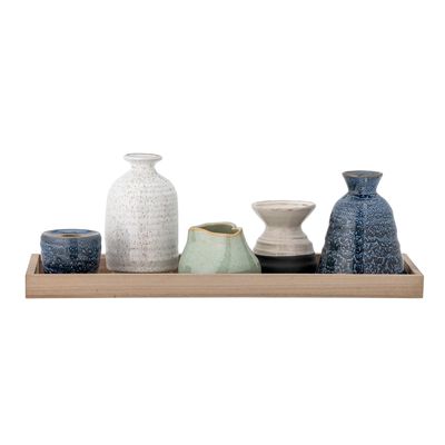 Bougeoirs et photophores - Longo Plateau avec photophore, Blue, Grès Set of 6 - BLOOMINGVILLE MULTIBRAND HOUSE