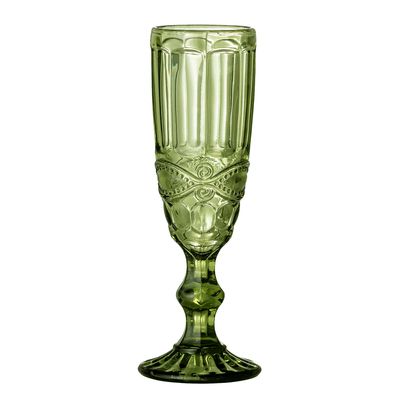 Glass - Florie Wine Glass, Green, Glass Pack of 4 - CREATIVE COLLECTION