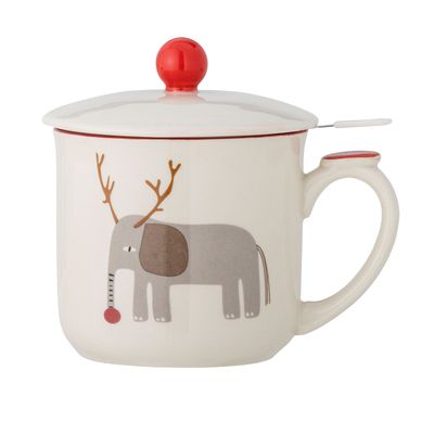 Mugs - Valentin Mug w/Lid and Strainer, Red, Stoneware - BLOOMINGVILLE MULTIBRAND HOUSE