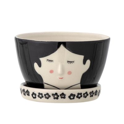 Pots de fleurs - Carolin Pot de fleurs pour support, Noir, Grès - BLOOMINGVILLE MINI
