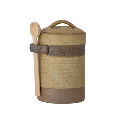 Food storage - Solange Jar w/Lid & Spoon, Nature, Stoneware  - BLOOMINGVILLE