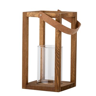 Outdoor table lamps - Lyra Lantern w/Glass, Nature, Pine  - BLOOMINGVILLE
