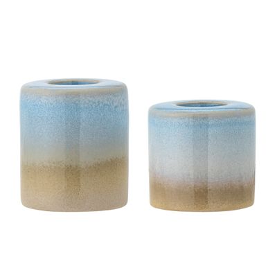 Bougeoirs et photophores  - Safie Candle Holder, Blue, Stoneware Set of 2 - BLOOMINGVILLE