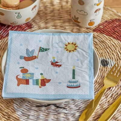 Serviettes - Charlie Serviette, Blue, FSC® Mix, Papier Pack of 20 - BLOOMINGVILLE MINI