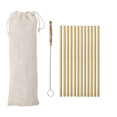 Accessoires pour le vin - Mendi Paille et  brossette de nettoyage, Or, Acier inoxydable Pack of 12 - BLOOMINGVILLE MULTIBRAND HOUSE