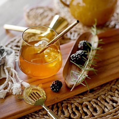 Accessoires pour le vin - Mendi Paille et  brossette de nettoyage, Or, Acier inoxydable Pack of 12 - BLOOMINGVILLE MULTIBRAND HOUSE