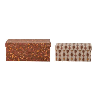 Boîtes de rangement  - Saliha Boîte avec couvercle, Rouge, Papier Set of 2 - BLOOMINGVILLE