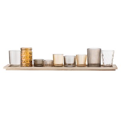 Bougeoirs et photophores - Sanga Plateau avec photophore, Marron, Verre Set of 10 - BLOOMINGVILLE MULTIBRAND HOUSE