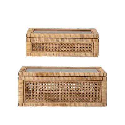 Storage boxes - Lally Box w/Lid, Nature, Rattan Set of 2 - BLOOMINGVILLE