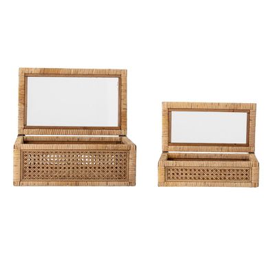 Storage boxes - Lally Box w/Lid, Nature, Rattan Set of 2 - BLOOMINGVILLE MULTIBRAND HOUSE