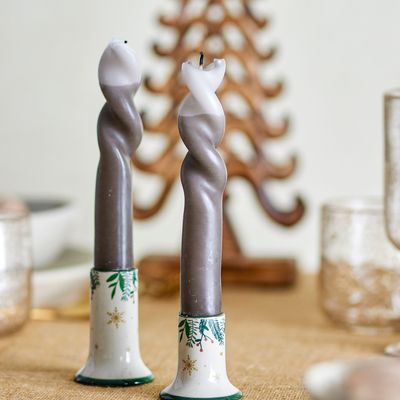 Bougeoirs et photophores  - Grazia Bougeoir, Verte, Grès Set of 2 - BLOOMINGVILLE MULTIBRAND HOUSE