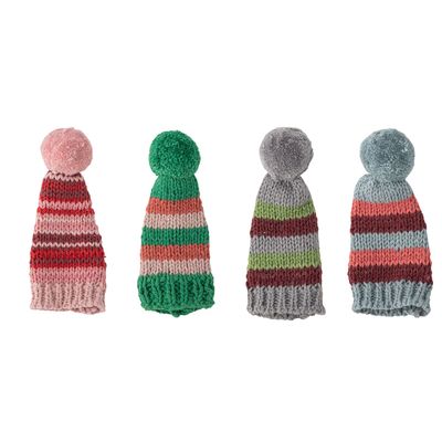 Decorative objects - Natale Deco Bottle Hat, Red, Cotton Set of 4 - BLOOMINGVILLE MULTIBRAND HOUSE