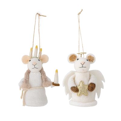 Christmas garlands and baubles - Peo Ornament, White, Wool Set of 2 - BLOOMINGVILLE