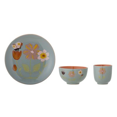 Everyday plates - Meadow Tableware Set, Blue, Stoneware Set of 3 - BLOOMINGVILLE MINI