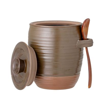 Food storage - Moss Jar w/Lid & Spoon, Green, Stoneware Set - CREATIVE COLLECTION