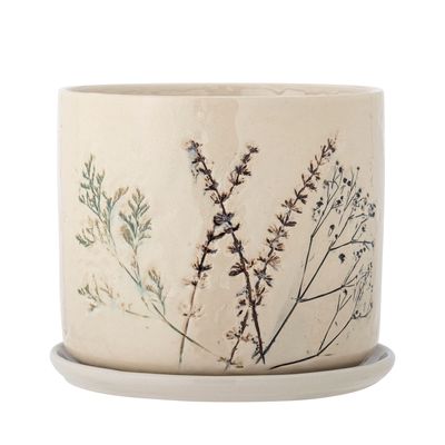 Flower pots - Bea Flowerpot w/Saucer, Nature, Stoneware - BLOOMINGVILLE MULTIBRAND HOUSE