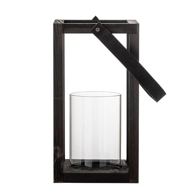 Outdoor table lamps - Lyra Lantern w/Glass, Black, Pine  - BLOOMINGVILLE MULTIBRAND HOUSE