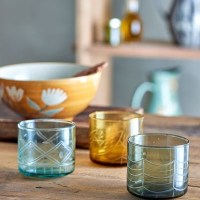 Glass - Jozefina Drinking Glass, Green, Recycled Glass Set of 3 - CREATIVE COLLECTION