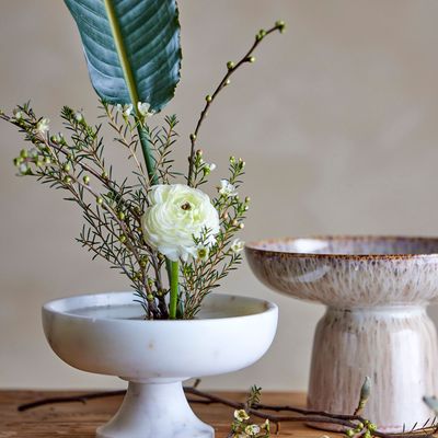 Bowls - Eris Pedestal Bowl, White, Marble  - BLOOMINGVILLE MULTIBRAND HOUSE