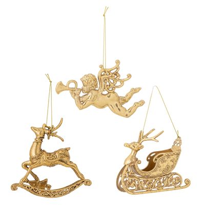 Christmas garlands and baubles - Anisa Ornament, Gold, Plastic Set of 3 - BLOOMINGVILLE