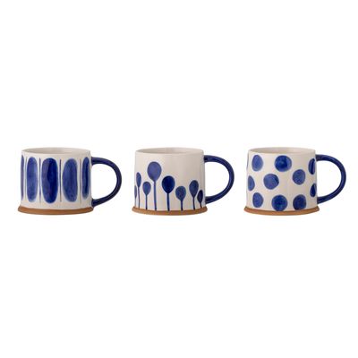 Mugs - Linora Mug, Blue, Stoneware Set of 3 - CREATIVE COLLECTION