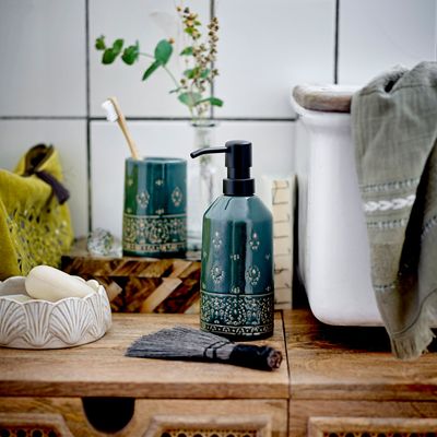 Washbasins - Cheran Soap Dispenser Set, Green, Stoneware Set of 2 - BLOOMINGVILLE MULTIBRAND HOUSE
