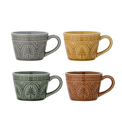 Mugs - Rani Mug, Green, Stoneware Set of 4 - BLOOMINGVILLE