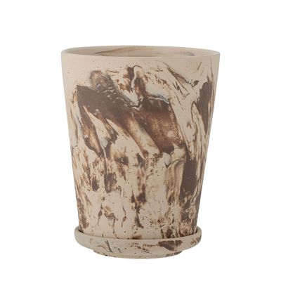 Flower pots - Stacy Flowerpot w/Saucer, Brown, Stoneware - BLOOMINGVILLE MULTIBRAND HOUSE