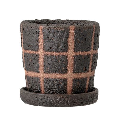 Pots de fleurs - Nami Pot de fleurs déco avec soucoupe, Noir, Terre cuite - BLOOMINGVILLE MULTIBRAND HOUSE