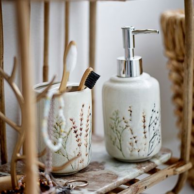 Washbasins - Bea Soap Dispenser Set, Nature, Stoneware Set of 2 - BLOOMINGVILLE MULTIBRAND HOUSE