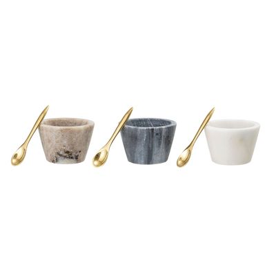 Kitchen utensils - Rosamynthe Salt Jar w/Spoon, White, Marble Set of 3 - CREATIVE COLLECTION
