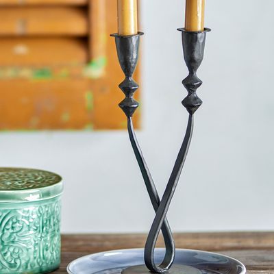 Candlesticks and candle holders - Penilla Candle Holder, Black, Metal  - CREATIVE COLLECTION