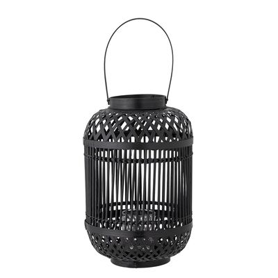Lampes de table extérieures - Tilla Lanterne avec verre, Noir, Bambou  - BLOOMINGVILLE