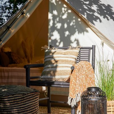 Outdoor table lamps - Tilla Lantern w/Glass, Black, Bamboo  - BLOOMINGVILLE MULTIBRAND HOUSE