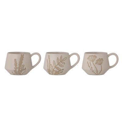 Mugs - Primrose Mug, Nature, Stoneware Set of 3 - CREATIVE COLLECTION