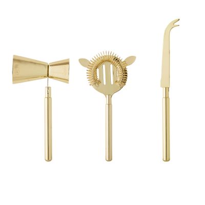 Wine accessories - Cocktail Bar Set, Gold, Stainless Steel Set of 3 - BLOOMINGVILLE