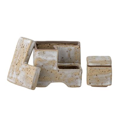 Boîtes de rangement  - Madox Boîte avec couvercle, Gris, Grès  - CREATIVE COLLECTION