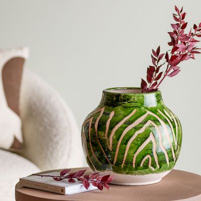 Vases - Eliya Vase, Green, Stoneware  - CREATIVE COLLECTION
