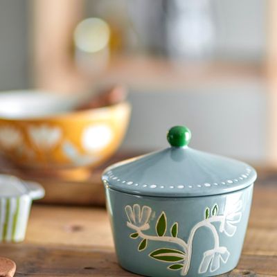 Boîtes de conservation - Tangier Cruche avec couvercle , Verte, Grès  - CREATIVE COLLECTION