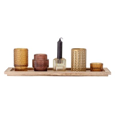 Bougeoirs et photophores  - Sanga Plateau avec photophore, Marron, Verre Set of 6 - BLOOMINGVILLE MULTIBRAND HOUSE