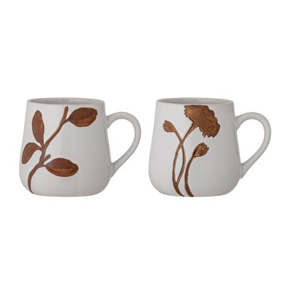 Mugs - Nethe Mug, White, Stoneware Set of 2 - CREATIVE COLLECTION