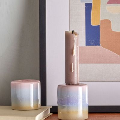 Bougeoirs et photophores  - Safie Bougeoir, Rose, Grès Set of 2 - BLOOMINGVILLE MULTIBRAND HOUSE