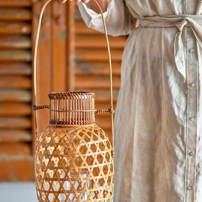 Lampes de table extérieures - Lerka Lanterne avec verre, Nature, Bambou  - CREATIVE COLLECTION